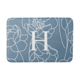Blå Modern Elegant Vildblomma Monogram Badrumsmatta