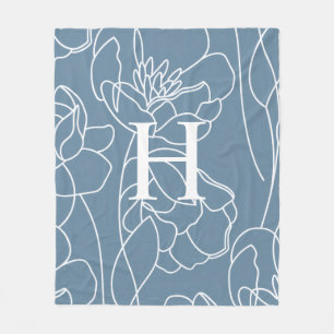 Blå Modern Elegant Vildblomma Monogramnamn Fleecefilt