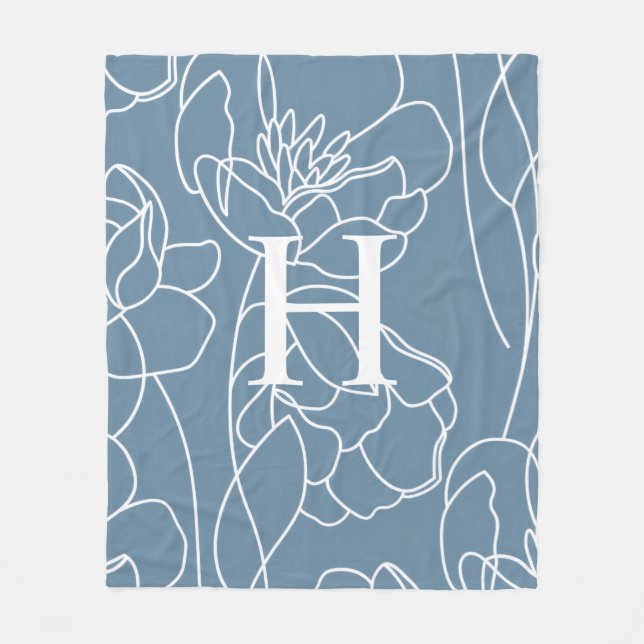 Blå Modern Elegant Vildblomma Monogramnamn Fleecefilt (Framsidan)