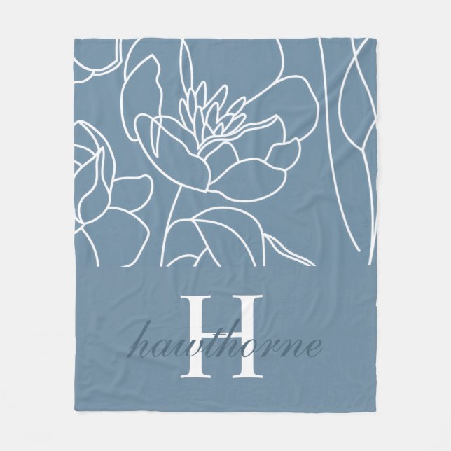 Blå Modern Elegant Vildblomma Namn Fleecefilt (Framsidan)
