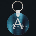 Blå Modern Falsk Rostfritt Stål Monogram Nyckelring<br><div class="desc">Modern och Elegant Blå Falsk Rostfritt Stål Metallisk Elegant Nyckelring. Dessa nyckelringar kan anpassas för att inkludera din initial och förnamn. Dessa nyckelringar är perfekta som födelsedagspresent,  bröllop eller möhippa-favoriter.</div>