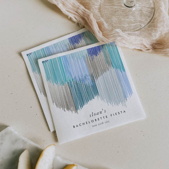 Blå Modern Franje Möhipparty Pappersservett (Blue Modern Fringe fiesta paper party napkins.)