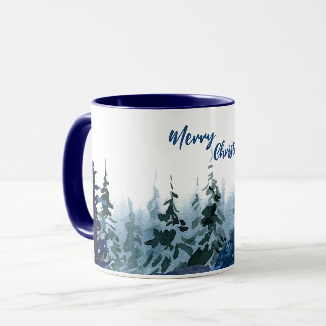 Blå Modern God jul träd-regnskog Mugg (Framsida vänster)