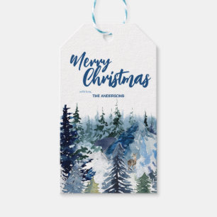 Blå Modern God jul träd-regnskog Presentetikett