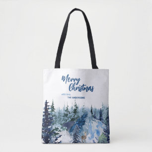 Blå Modern God jul träd-regnskog Tygkasse