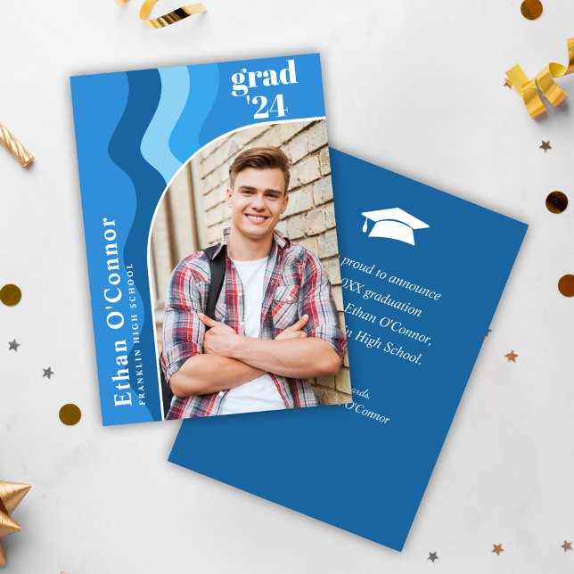 Blå Modern High School Student Photo Studenten Meddelande (Blue Modern Graduate Photo Arch Graduation Announcement)