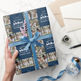 Blå, modern jultomte presentpapper