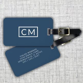 Blå, modern monogram, enkelt Initialer Bagagebricka