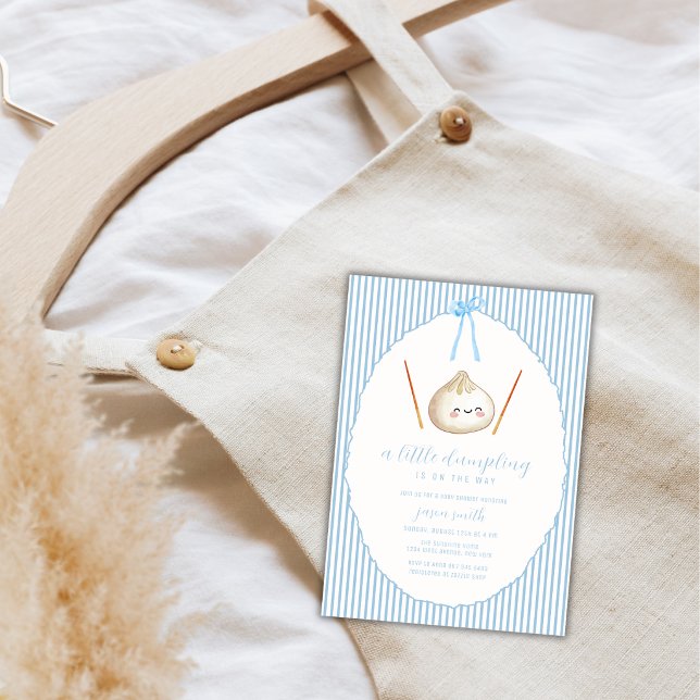 Blå Modern Pojke Bow Asiatisk Dumplings Baby Showe Inbjudningar (Blue Modern Boy Bow Asian Dumpling Baby Shower Invitation)