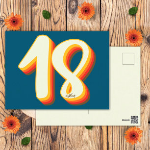 Blå Modern Retro Groovy Artonde 18-årsdag Vykort