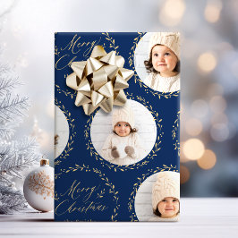 Blå Modern Skrift God Jul Familj 6 foto Presentpapper