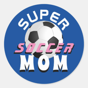 Blå Modern Super Fotbollsmamma Fotboll Sport Runt Klistermärke
