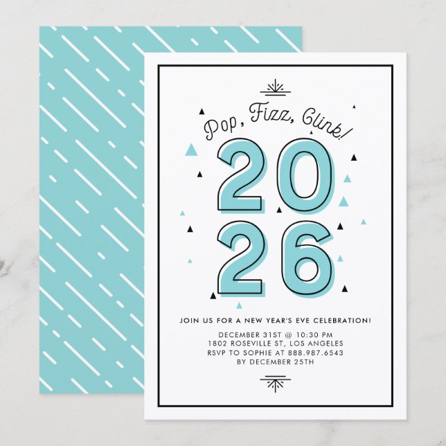 Blå Modern Typografi 2022 Nyårsafton Fest Inbjudningar (Fram/baksida)