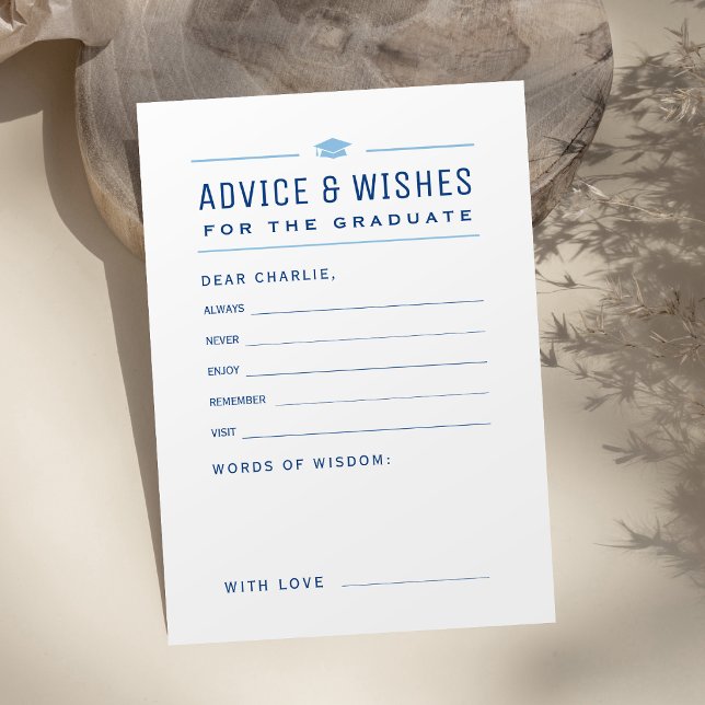 Blå modern typografi Examen råd & önskningar  (Blue Modern Typography Graduate advice & wishes Card)