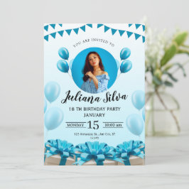 Blå Modern Ung Födelsedagsinbjudan Inbjudningar