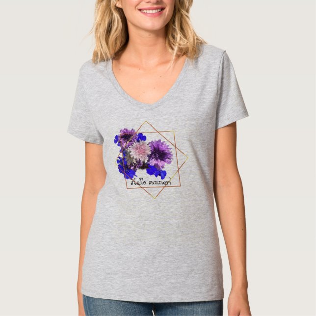 Blå, moderna blommor t shirt (Framsida)