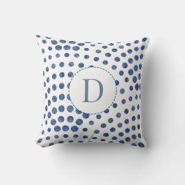 Blå Moderna Polka Prickar Monogram Kudde