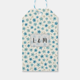 Blå moderna små blommor presentetikett