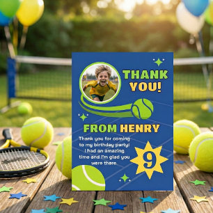 Blå Moderna Tennisboll Födelsedag Barn Tack Kort
