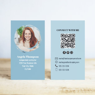 Blå Modernt Foto QR-kod Kontakta Mig Visitkort