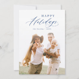 Blå Modernt Skript God Jul Familjefoto Julkort