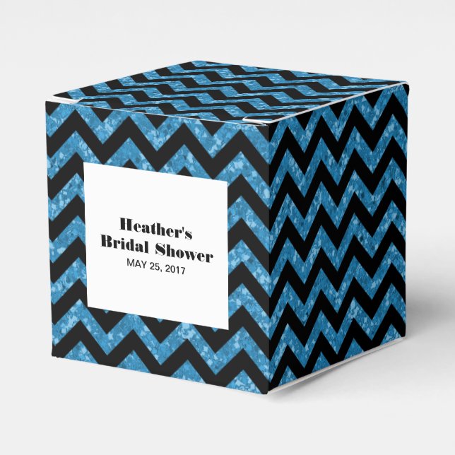 Blå Möhippa Boxes för Chevron Glitter Presentaskar (Framsidan Sidan)