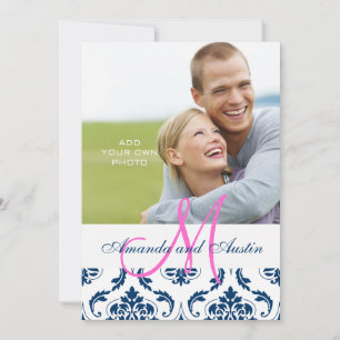 Blå molekyler Monogram - inbjudan till fotobröllop