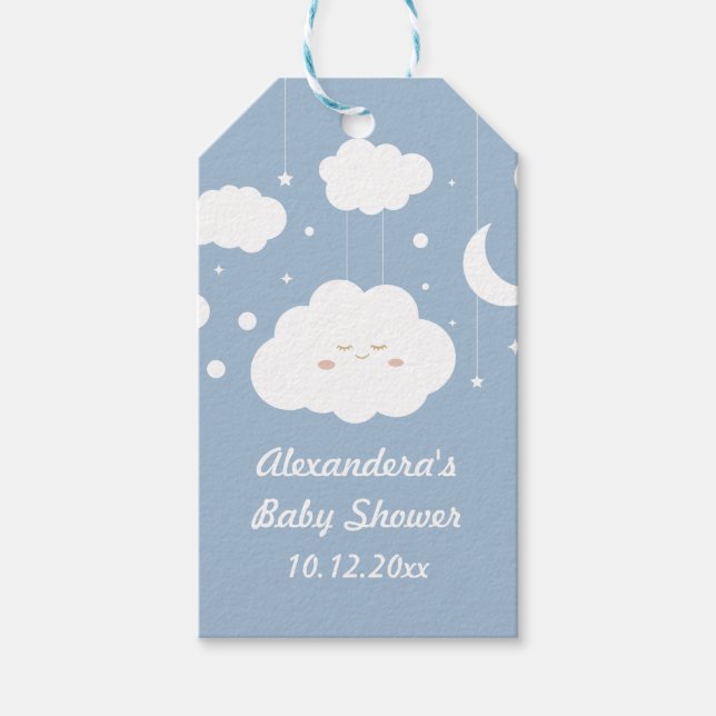 Blå Moln 9 Baby Shower Favor Presentetikett (Framsidan)