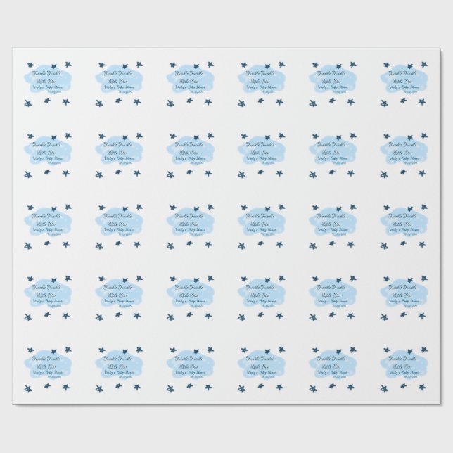 Blå moln, twinkle, lilla stjärnornas baby-sko presentpapper (Platt)