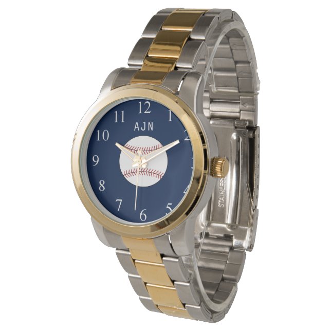 Blå Monogram Baseballklocka Present Armbandsur (Vinklad)