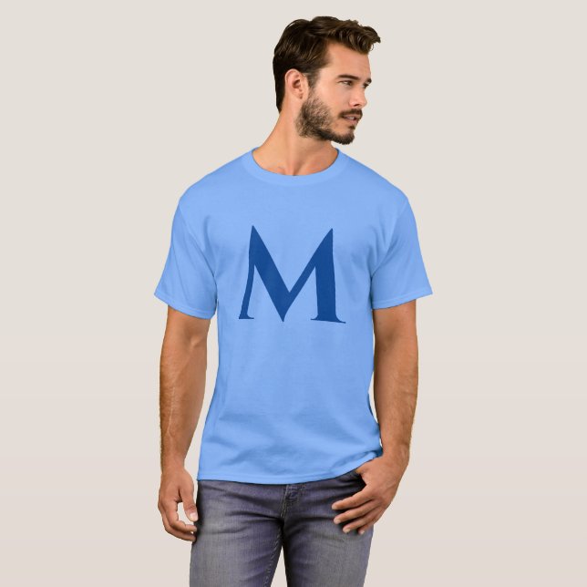 Blå monogram egen Namn-mall för första gåva T Shirt (Hel framsida)
