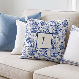 Blå monogram fransk lanthuströja kudd kudde