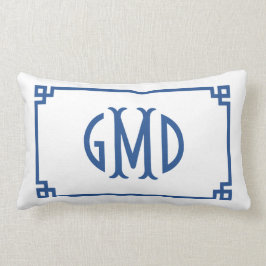 Blå monogram grekiska ländryggen Nyckel Gräns Lumbarkudde