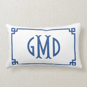 Blå monogram grekiska ländryggen Nyckel Gräns Lumbarkudde