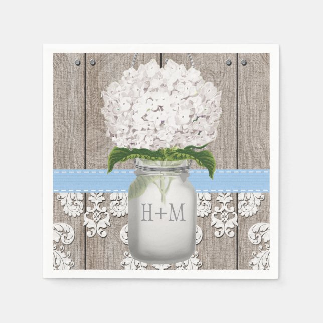 Blå Monogram Hydrangea Murad Glasburk Pappersservett (Framsidan)