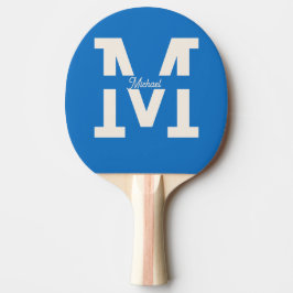 Blå Monogram Klassisk Personlig Rutig Baksida Pingisracket