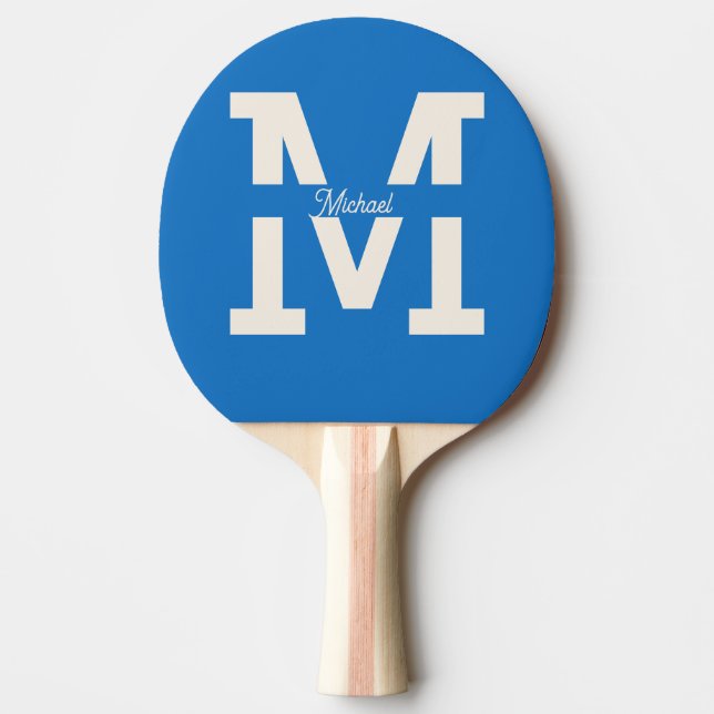 Blå Monogram Klassisk Personlig Rutig Baksida Pingisracket (Framsidan)