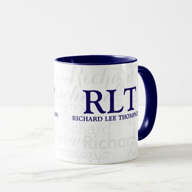 Blå monogram kombinerad Mugg med Namn (Framsida höger)