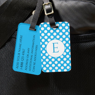 Blå monogram prickar i klara färger bagagebricka