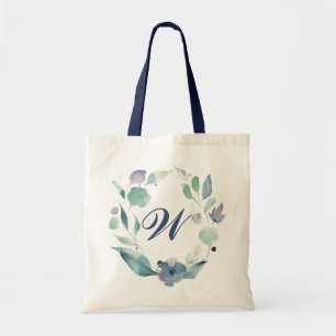 Blå Monogram vattenfärgad Blommigt Utandning Tygkasse