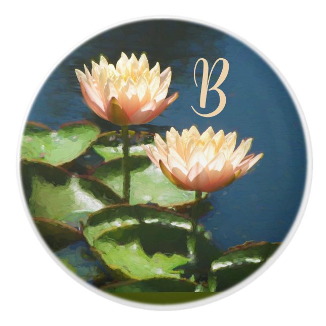 Blå monogramlåda för persikofärgad Rosa, blå Blomm Knopp (Framsidan)