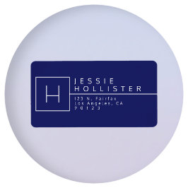 Blå monogrammad Returadress Adressetikett