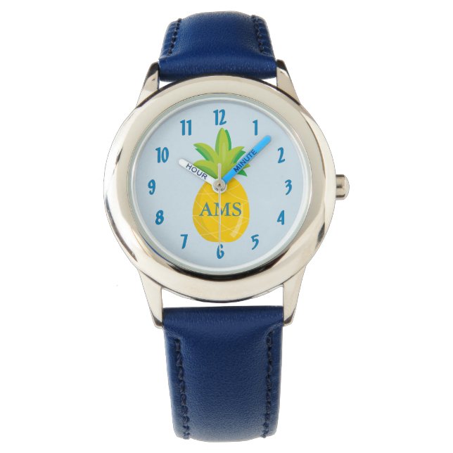 Blå monogramungar av ananas armbandsur (Framsida)