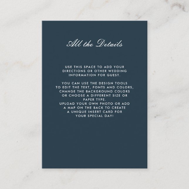 Blå monokrom BLOMMIG BRÖLLOP Detaljer Instruktione Tilläggskort (Framsida)