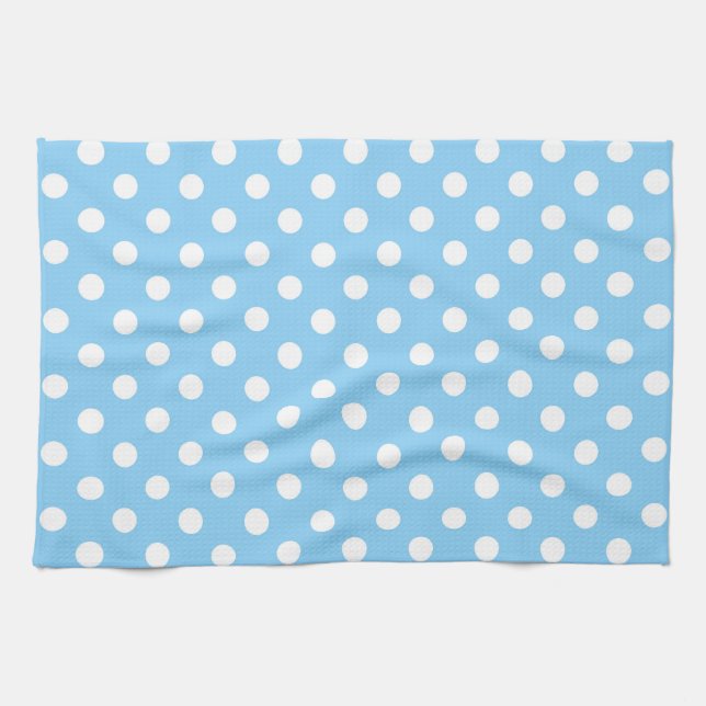 blå mönster med vit polka dots kökshandduk (Horisontell)