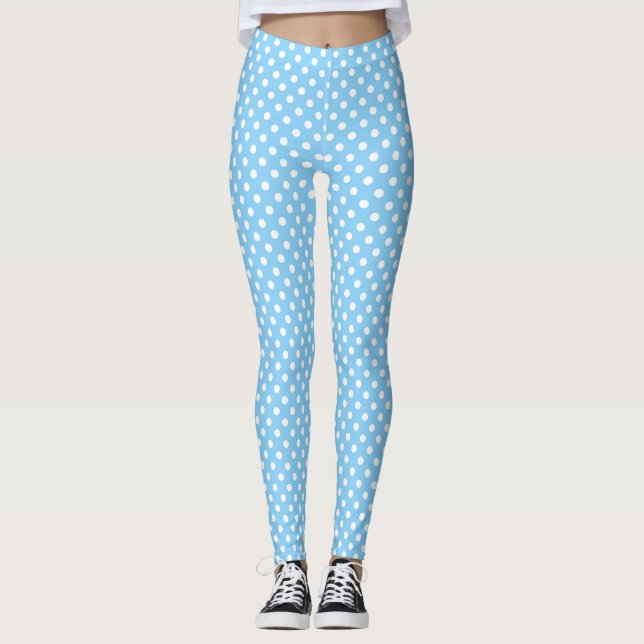 blå mönster med vit polka dots leggings (Framsida)