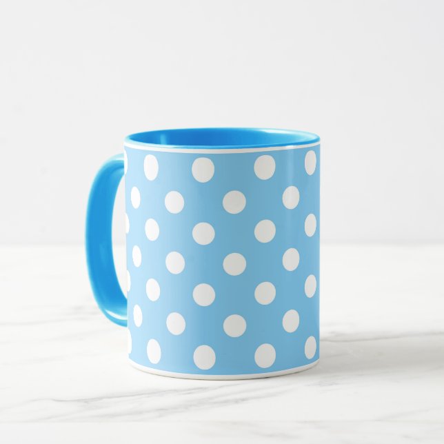 blå mönster med vit polka dots mugg (Framsida vänster)
