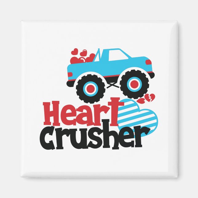 Blå Monster Truck Hjärtkrossar Valentine Magnet (Framsidan)