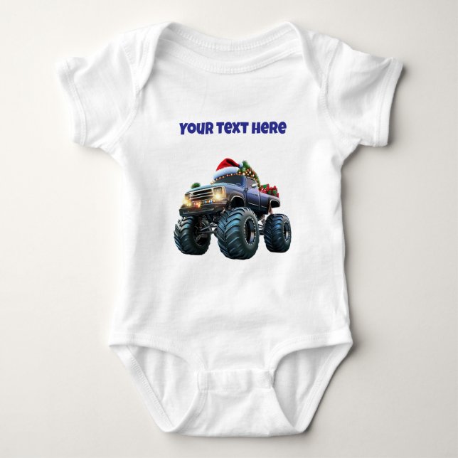 Blå monstertruck redigerbar baby bodysuit t shirt (Framsida)