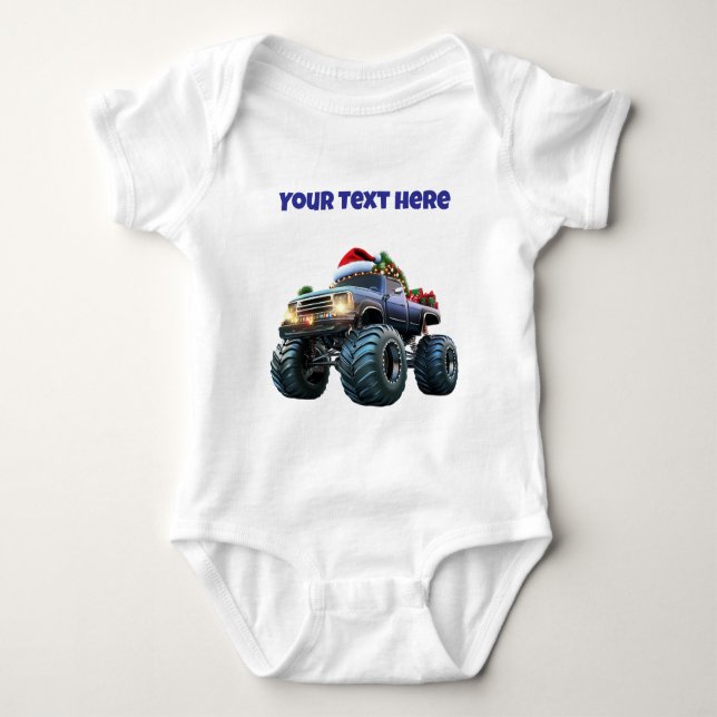 Blå monstertruck redigerbar babybodysuit t shirt (Framsida)